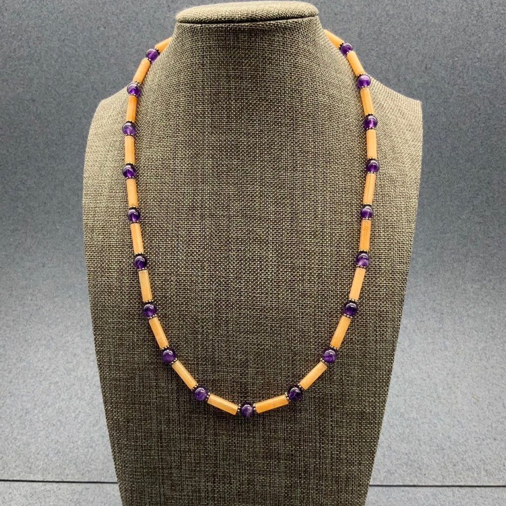 Purple Amber Silver Necklace Translucent Magnetic Retro Bead Tube